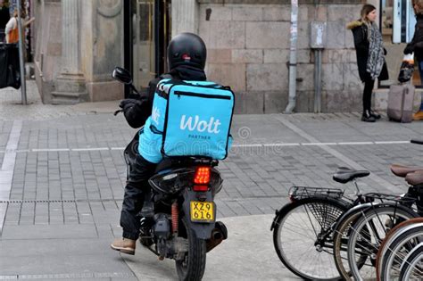 Wolt Partner Food Delivery Man In Copenhagen Denmark Editorial Stock