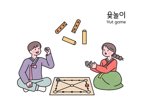 Premium Vector | Korean traditional play two friends wearing hanbok are