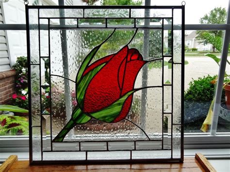 Items Similar To Rosebud In The Rain On Etsy Stained Glass Flowers