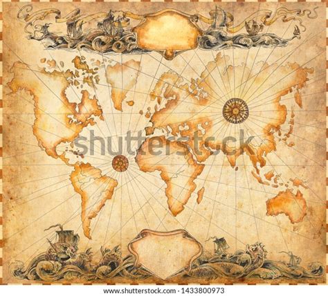 Big Detailed Ancient Map World Vignettes 库存插图 1433800973 Shutterstock