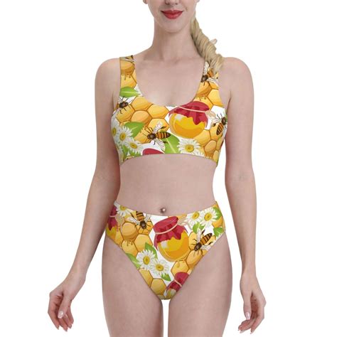 Haiem Bees Honeycomb Women S High Waisted Bikini Set Two Piece Bathing