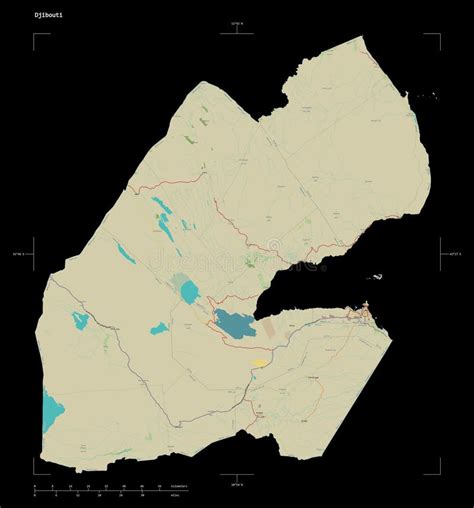 Djibouti Shape On Black Topo Humanitarian Stock Illustration