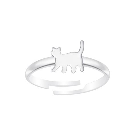 925 Silver Jewelry Silver Cat Adjustable Ring 6971