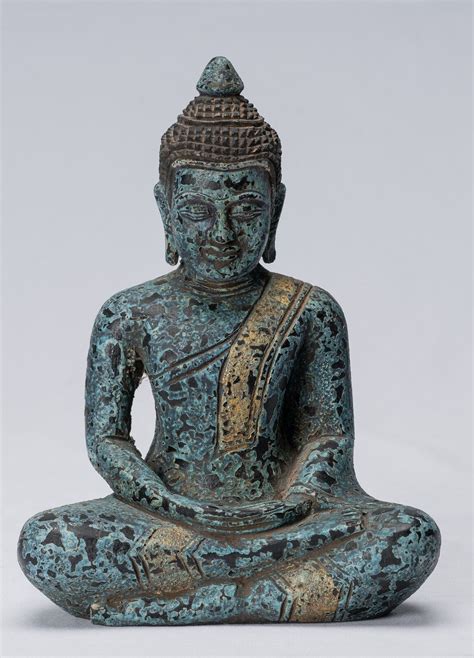 Antike Khmer Stil Holz Sitzender Buddha Statue Dhyana Meditation Mudra