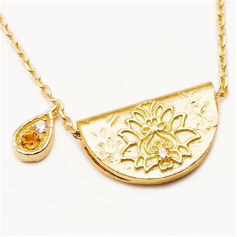 18k Gold Vermeil Lotus Birthstone Necklace November Citrine By