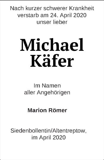 Traueranzeigen Von Michael K Fer Trauer Nordkurier