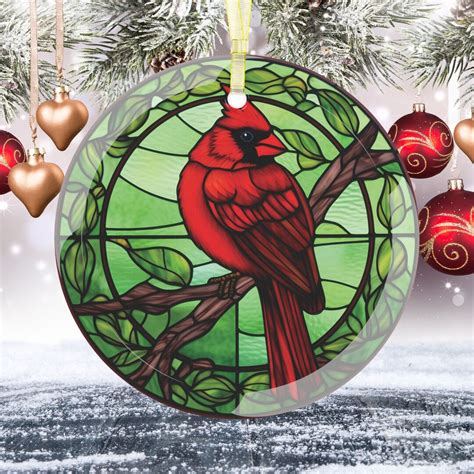 Cardinal Ornament Christmas Tree Decoration Stained Glass Cardinal