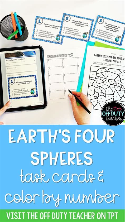 Earths Four Spheres Task Cards And Color By Number Activity For Kids