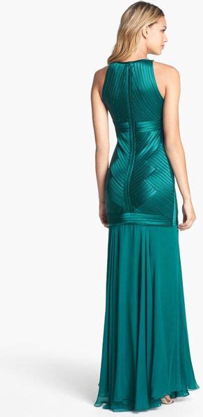 Halston Heritage Satin Chiffon Mermaid Gown In Green Mallard Lyst