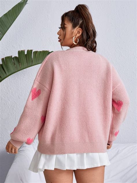 Shein Qutie Plus Heart Pattern Drop Shoulder Cardigan Shein Usa