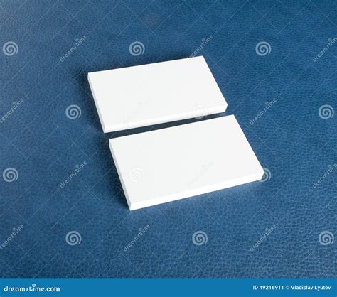 Blank Business Cards On Blue Leather Background Stock Image Image Of