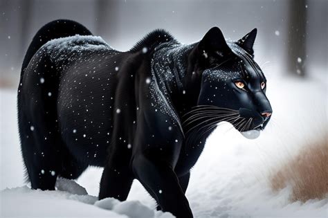 Premium Photo | Black panther in the snow