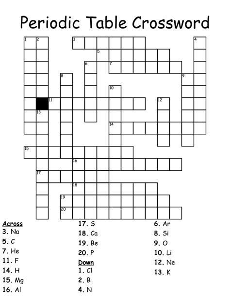 Periodic Table Crossword Wordmint