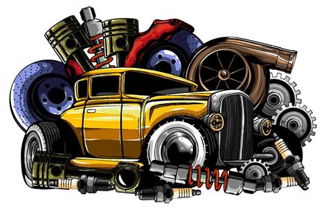 Car System. Spare Parts. Realistic Car. Vector Illustration Stock ...