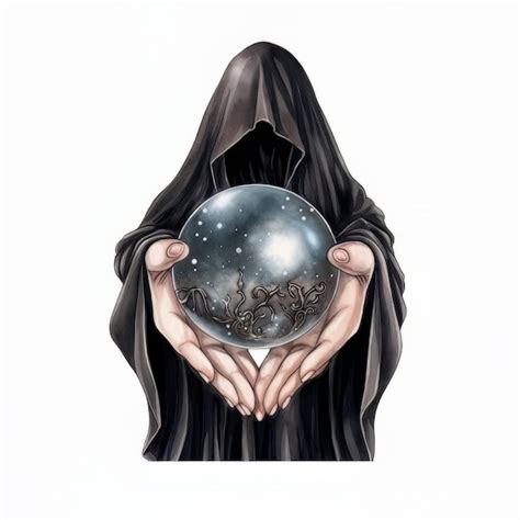 Bola De Cristal De Mago Acuarela Con Ilustraci N De Bruja Foto Premium