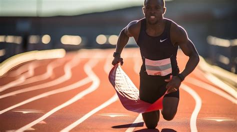 Sprinter Masculino Rompiendo La Cinta En La L Nea De Meta En Una