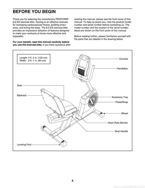 ProForm 60 Es Recumbent Bike Manual