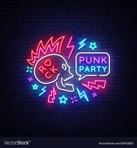 Punk Party Neon Sign Vector Rock Music Logo Night Neon Signboard