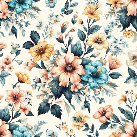 Premium Psd Vector Colorful Flowers Seamless Pattern