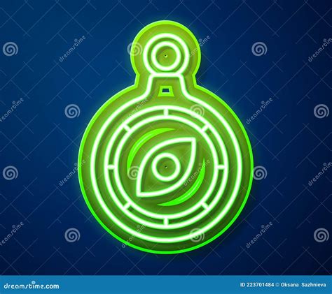 Glowing Neon Line Compass Icon Isolated On Blue Background Windrose