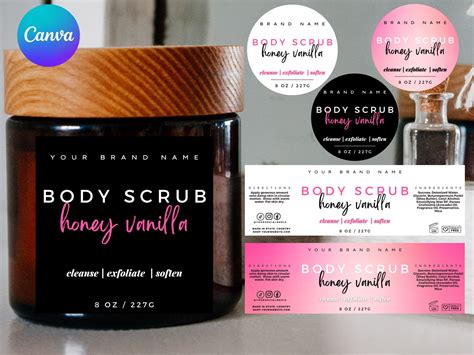 Body Scrub Editable Label Template Printable Sugar Scrub Product Label Canva Body Scrub Wrap