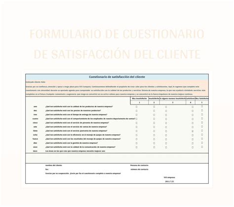 Plantilla De Excel Formulario De Encuesta De Opini N Sobre Visitas De