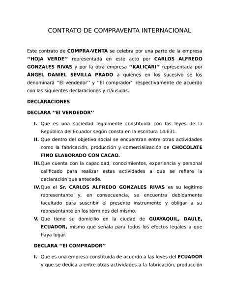 Contrato De Compraventa Internacional Modelo De Contrato Y Ejemplo