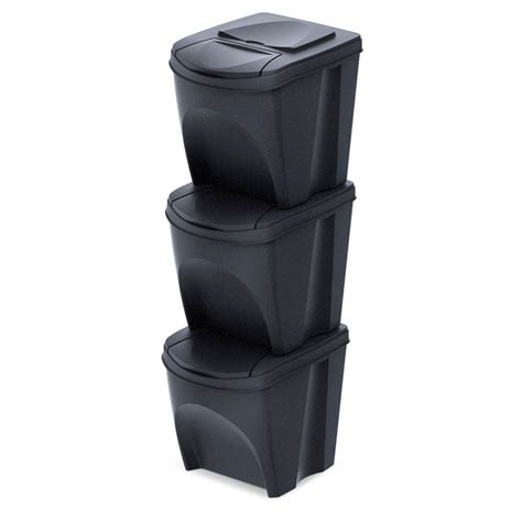 Set De 3 Cubos De Basura KEDEN SORTIBOX De Reciclaje 75L Negro Leroy