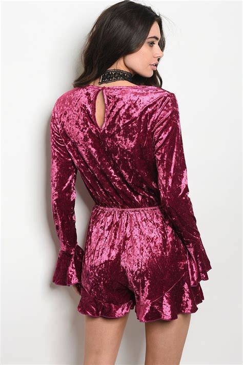 Lace Up V Neck Crushed Velvet Romper 2 Color Choices In 2020 Velvet Romper Rompers Crushed