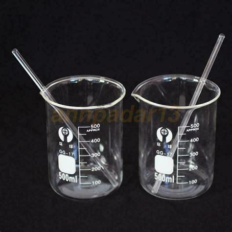 Glass Beaker 2pcs 500ml And 2pcs Glass Rods Borosilicate Measuring Lab Glassware Ebay