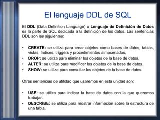 Clase 2 El Lenguaje DDL De SQL PPT