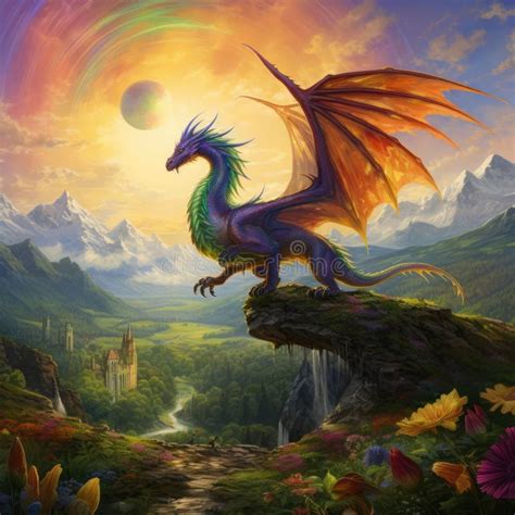 Fantasy Dragon in a Beautiful Landscape Stock Image - Image of dreamy ...