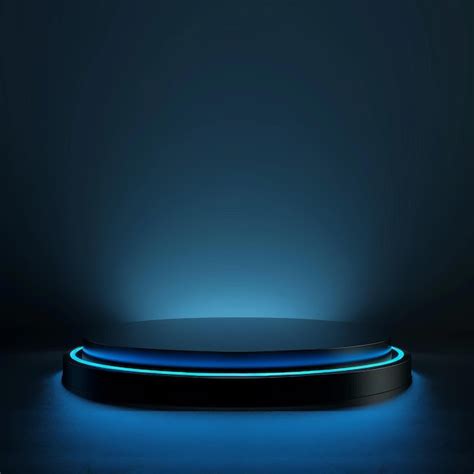 Black Round Podium Illuminated With Blue Neon Light Mock Up 3d