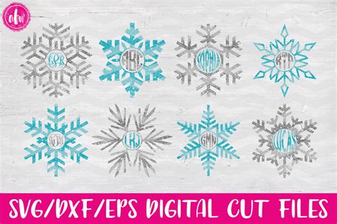 Winter Snowflake Monogram Set 1 SVG DXF EPS Digital Cut Files By