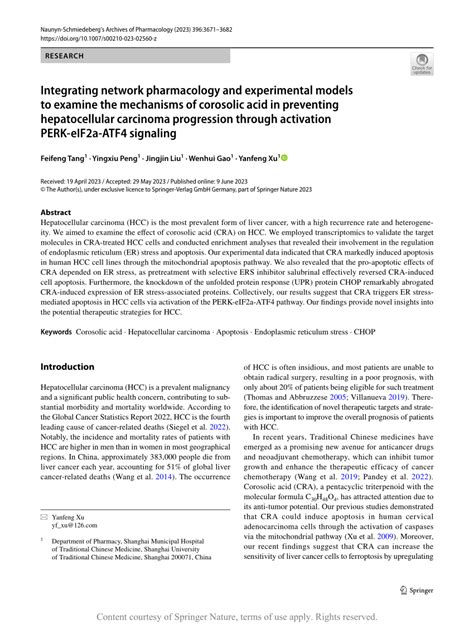 Integrating Network Pharmacology And Experimental Models To Examine The