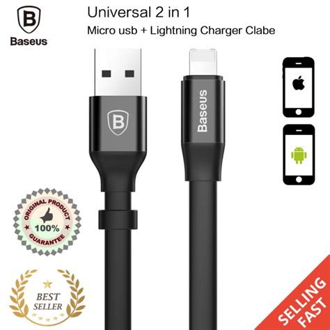 Baseus 2 In 1 Portable Charging Cable 075ft Dual Lightningmicro Usb