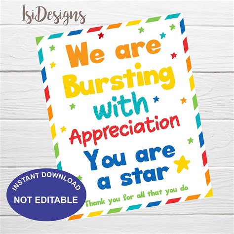 We Are Bursting With Appreciation Free Printable Printable Word