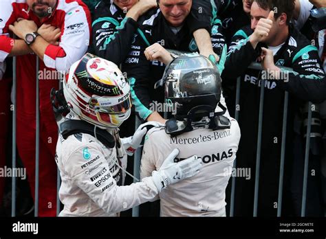 Mercedes Amg F In Parc Ferme Team Mate Lewis Hamilton Hi Res Stock