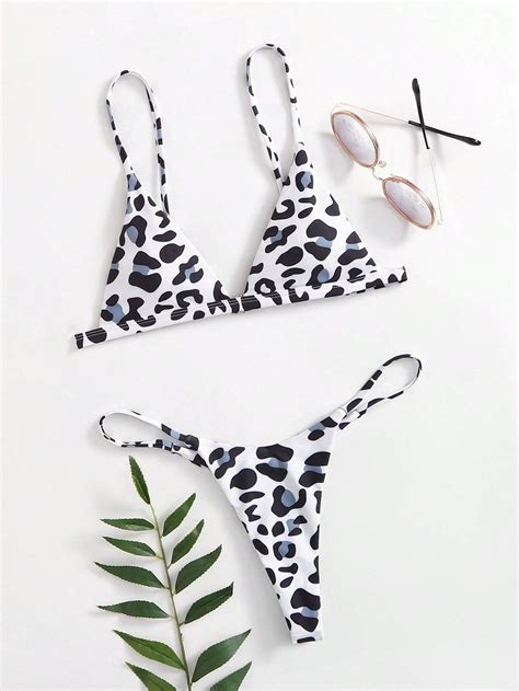 SHEIN Swim Bañador bikini con tanga triángulo de leopardo Moda de