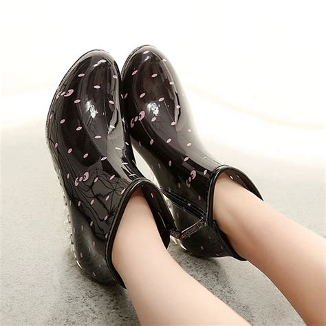 Women Wedge Rain Boots Fashion Female Ankle High Heel Boots Rain ...