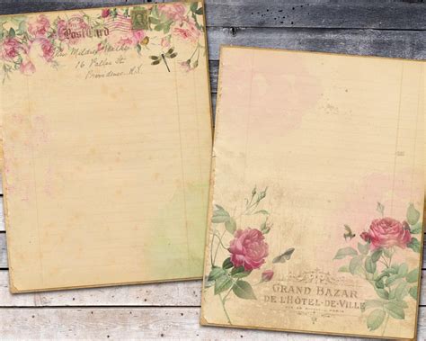 Shabby Rose Lined Paper Digital Stationery Rose Writing Etsy Canada