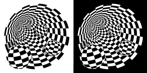 Abstract Black White Checkerboard Tunnel With Balls Inside Round