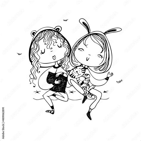 Chibi girls coloring page for kids Stock Vector | Adobe Stock