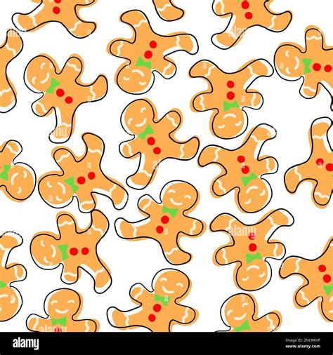 Gingerbread Man Seamless Pattern In Cartoon Style Christmas And New