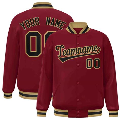 Custom Crimson Black Old Gold Classic Style Varsity Full Snap Letterma