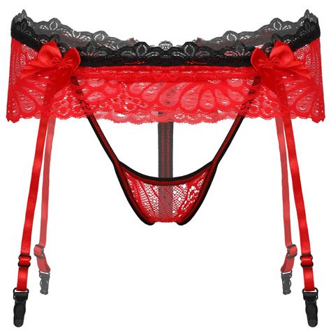 Sissy Mens Bikini G String Thong Garters Lingerie Briefs Pouch Panties