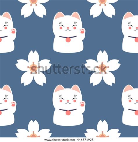 Seamless Pattern Maneki Neko Sakura Vector Stock Vector Royalty Free