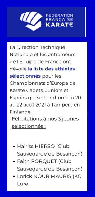 S Lection Officielle Championnats D Europe Cadets Juniors Comit