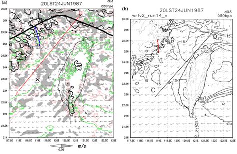 A Simulated Geopotential Heights Green Solid Lines 10 Gpm Contour