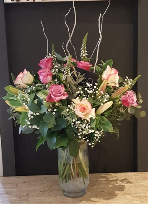 A1 Mixed Flowers In A Glass Vase Burgess Florist Durban